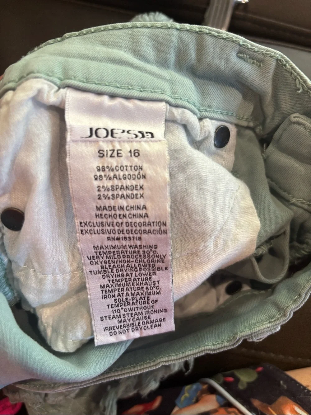 Joe's Jeans Light Sage Green Denim Shorts with Frayed Hem girls 16 women’s 27